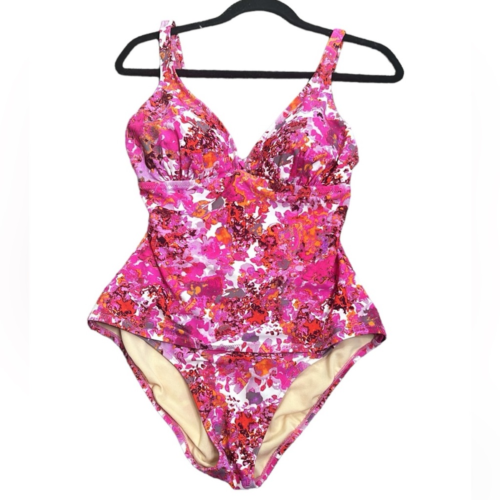 Profile floral one piece swim suit 10 pink whi gray orange preppy beach summer